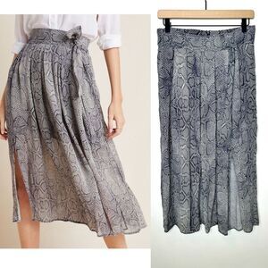 Maeve Annette Snake Pleated Tie Slit Midi Skirt Anthropologie size 0 pockets